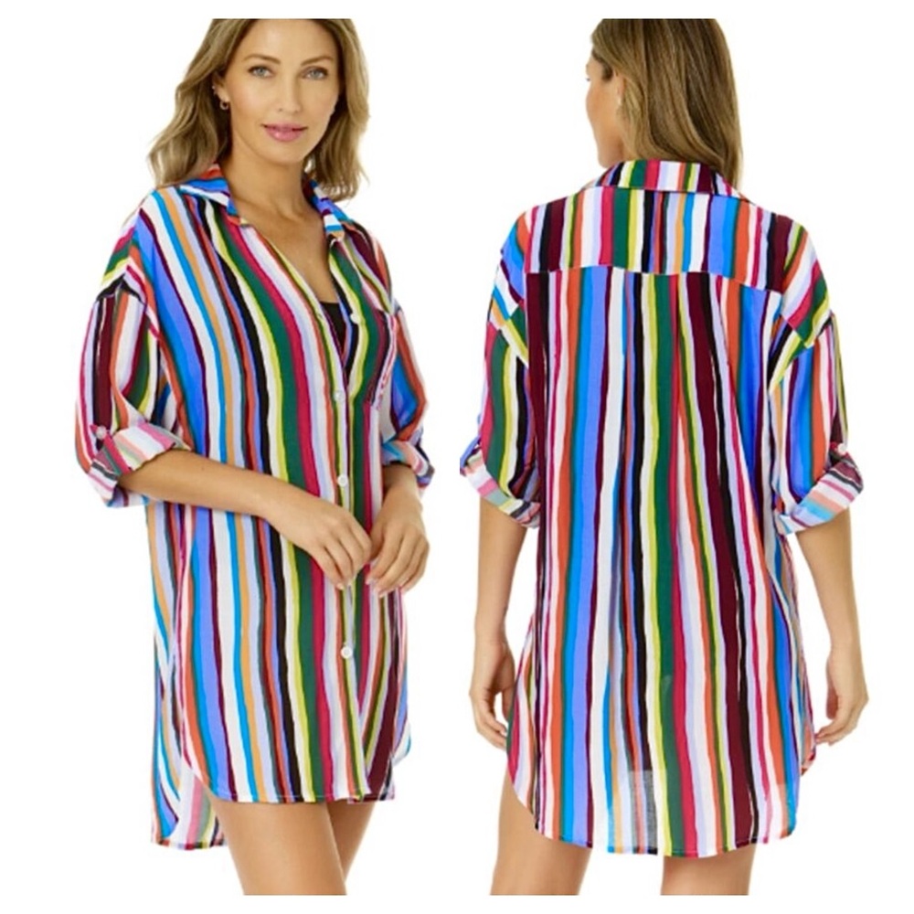 Anne Cole Swimsuit Cover Up Striped Shirt Dress XS / S